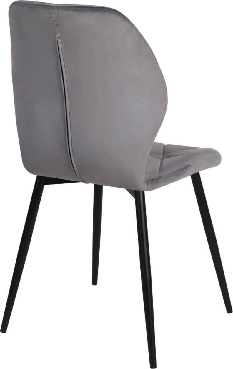 Interdepo Ken Dining Chair, Light Grey Velvet Fabric Upholstery, Black Metal Legs, Geometric Stitching, 47x55x87 cm, Max Load 100 kg