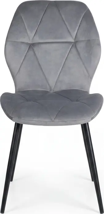 Interdepo Ken Dining Chair, Light Grey Velvet Fabric Upholstery, Black Metal Legs, Geometric Stitching, 47x55x87 cm, Max Load 100 kg