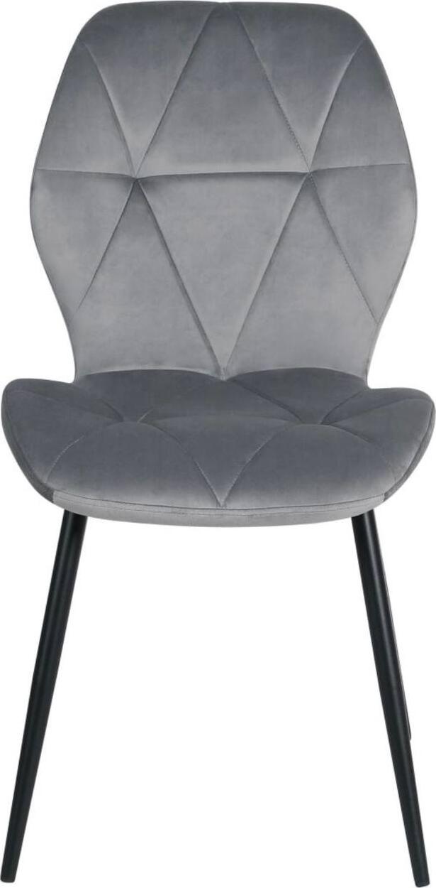 Interdepo Ken Dining Chair, Light Grey Velvet Fabric Upholstery, Black Metal Legs, Geometric Stitching, 47x55x87 cm, Max Load 100 kg