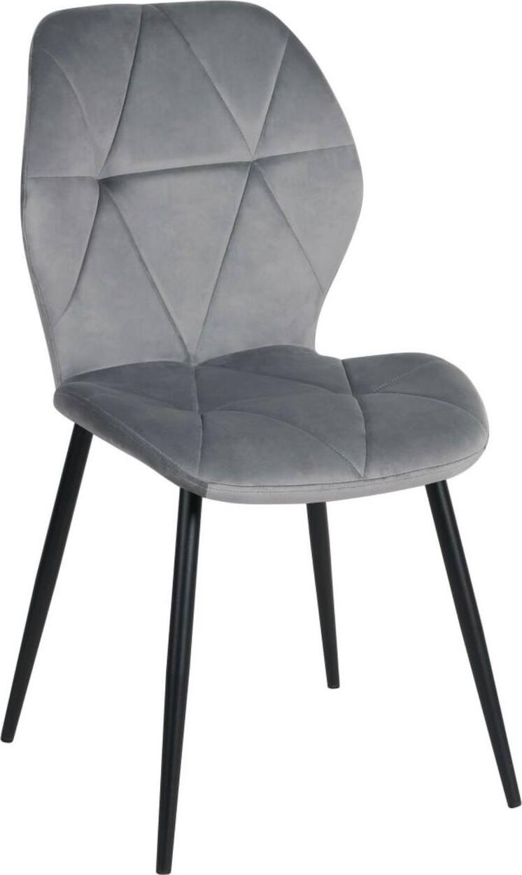 Interdepo Ken Dining Chair, Light Grey Velvet Fabric Upholstery, Black Metal Legs, Geometric Stitching, 47x55x87 cm, Max Load 100 kg