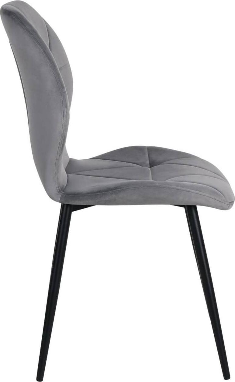 Interdepo Ken Dining Chair, Light Grey Velvet Fabric Upholstery, Black Metal Legs, Geometric Stitching, 47x55x87 cm, Max Load 100 kg