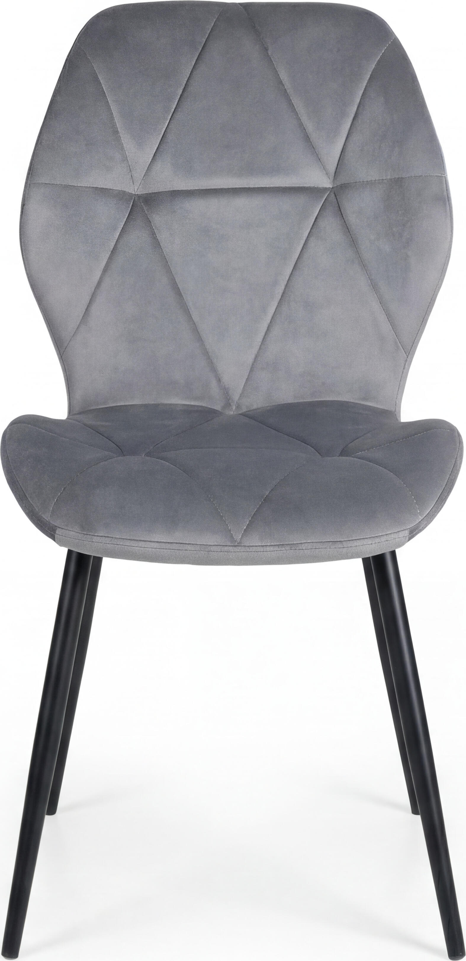 Interdepo Ken Dining Chair, Light Grey Velvet Fabric Upholstery, Black Metal Legs, Geometric Stitching, 47x55x87 cm, Max Load 100 kg