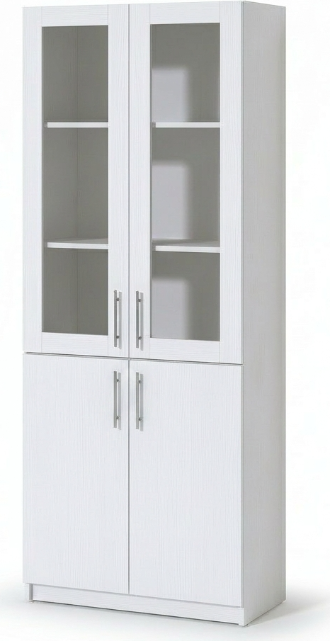 Офисный шкаф Fabrik Home Office Line No.2, цвет Белый ясень, 80x200x40 см, ламинированный ДСП 18мм, стеклянные и глухие дверцы, система RASTEX