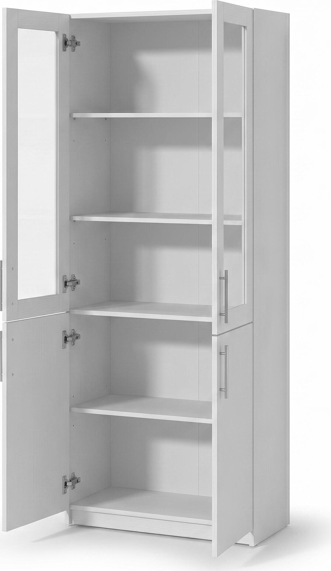 Офисный шкаф Fabrik Home Office Line No.2, цвет Белый ясень, 80x200x40 см, ламинированный ДСП 18мм, стеклянные и глухие дверцы, система RASTEX