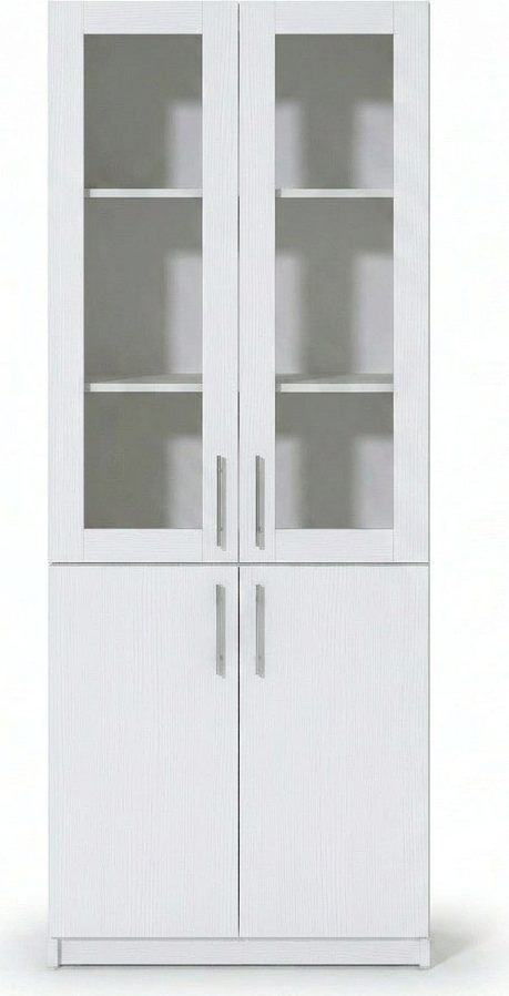 Офисный шкаф Fabrik Home Office Line No.2, цвет Белый ясень, 80x200x40 см, ламинированный ДСП 18мм, стеклянные и глухие дверцы, система RASTEX