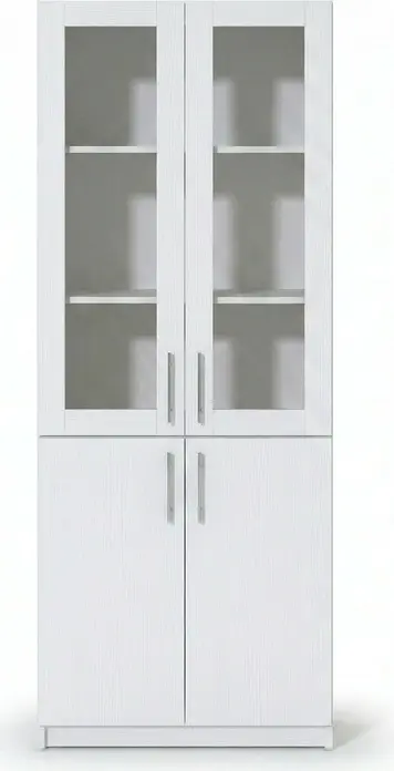 Офисный шкаф Fabrik Home Office Line No.2, цвет Белый ясень, 80x200x40 см, ламинированный ДСП 18мм, стеклянные и глухие дверцы, система RASTEX