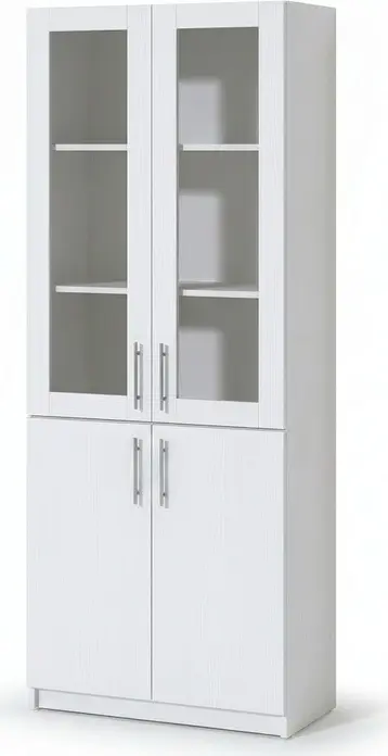 Офисный шкаф Fabrik Home Office Line No.2, цвет Белый ясень, 80x200x40 см, ламинированный ДСП 18мм, стеклянные и глухие дверцы, система RASTEX