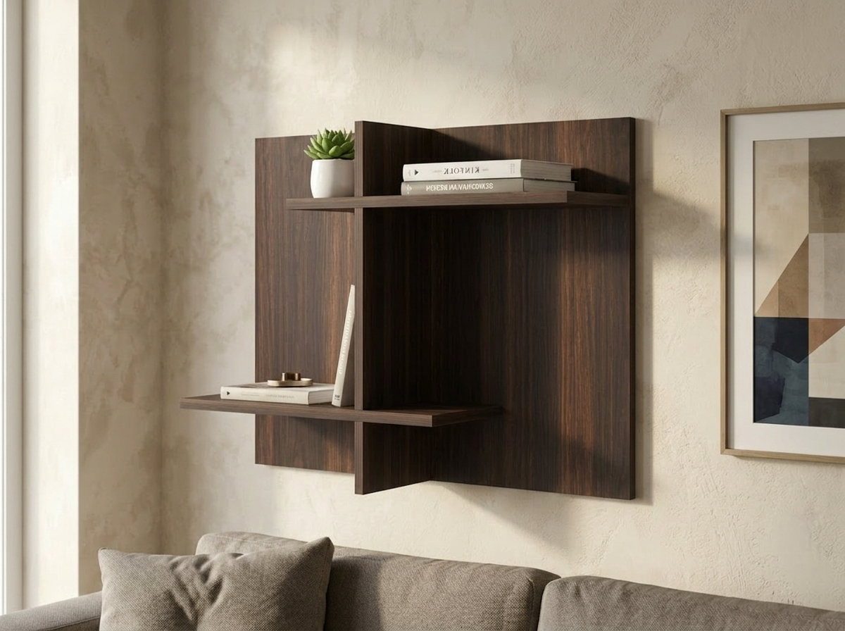 Fabrik Home Raft Tetris No.1 Decorative Wall Shelf, Asymmetrical Geometric Design, Dark Walnut, 840x600x250mm