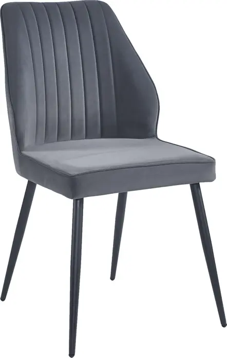 DEX Dining Chair, Upholstered Fabric Seat and Backrest with Vertical Stitching, Robust Metal Frame, 47x45x88 cm, Dark Grey