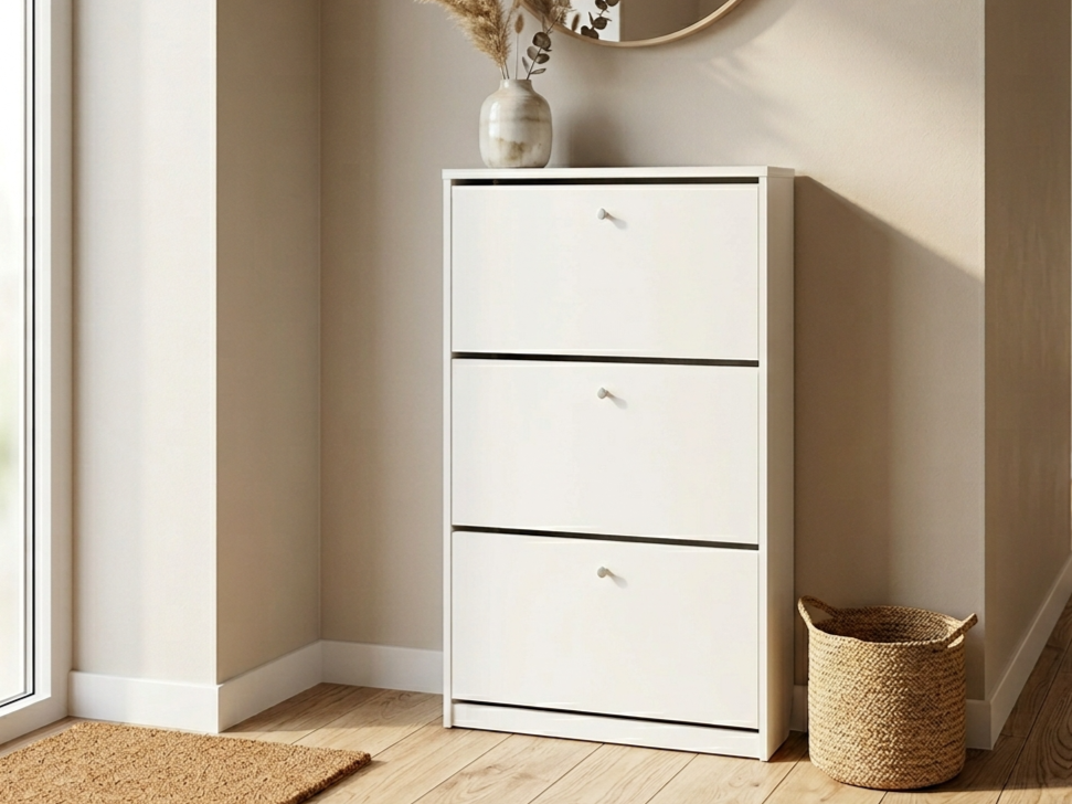 Обувница Fabrik Home, 3 откидных дверцы, вертикальный механизм открывания, Белый ясень, 600x1280x260 мм