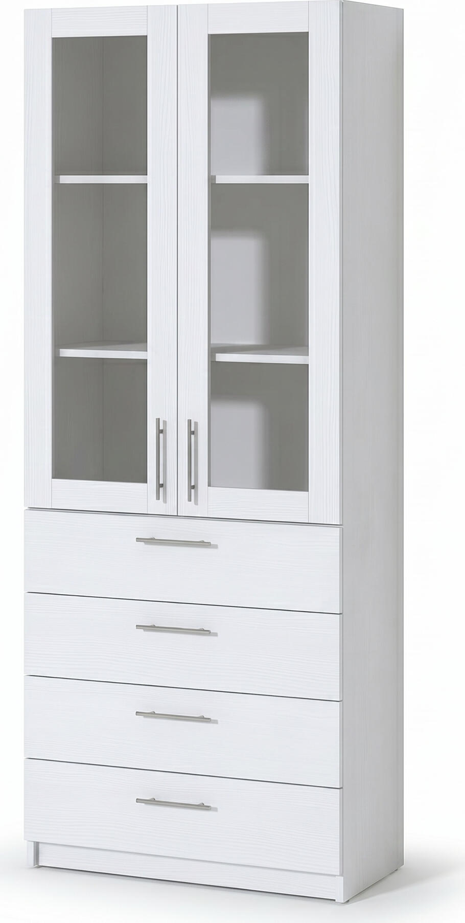 Fabrik Home Office Line No.3 Combined Office Cabinet, White Ash Laminated Chipboard, 800x2000x400mm, 2 Glass Doors and 4 Drawers