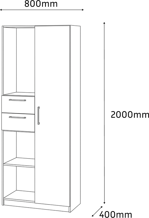 Dulap de birou combinat Fabrik Home Office Line No.4 cu rafturi deschise si sertare, Frasin Alb, 800x2000x400mm
