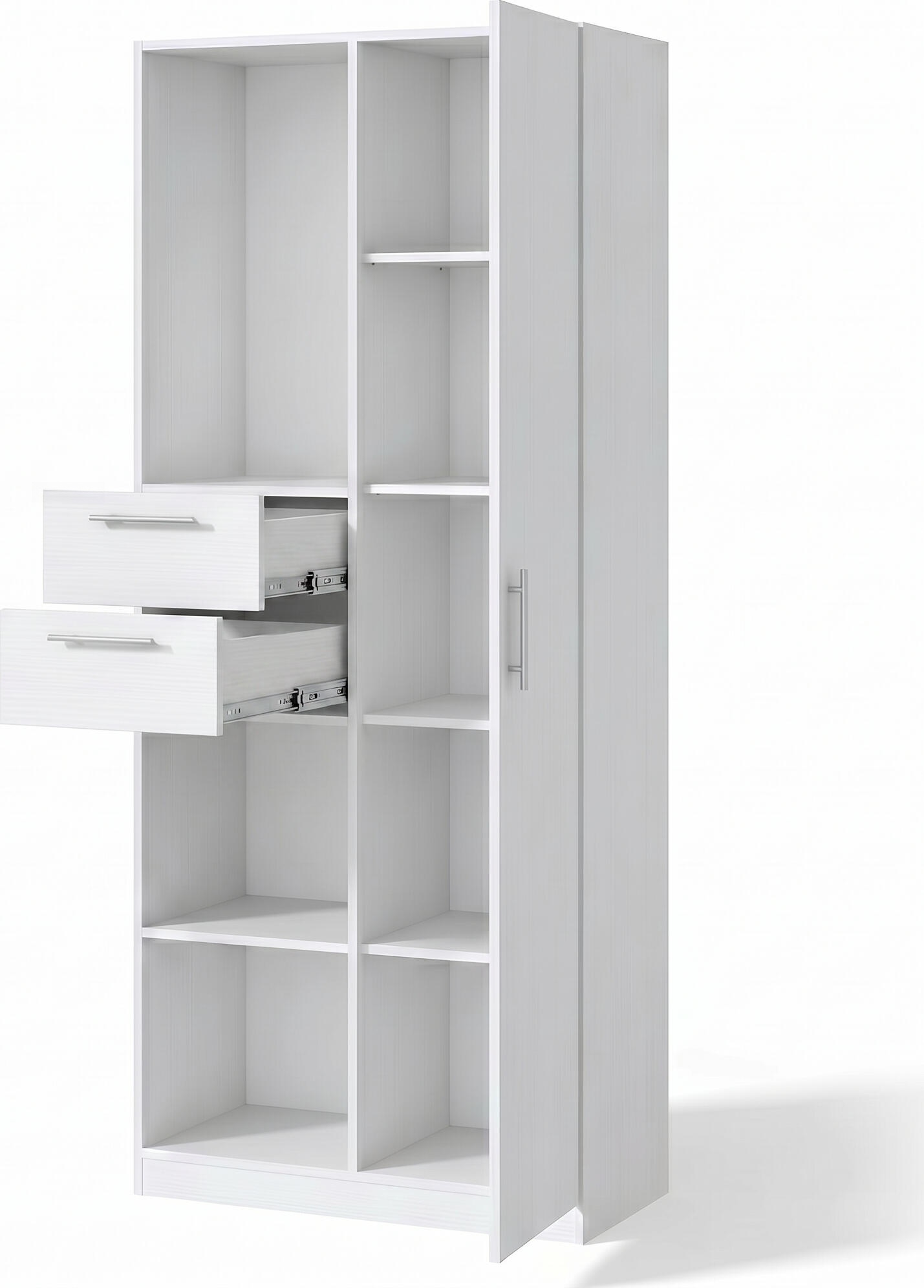 Dulap de birou combinat Fabrik Home Office Line No.4 cu rafturi deschise si sertare, Frasin Alb, 800x2000x400mm