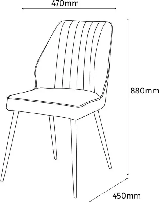 Interdepo DEX Dining Chair, Upholstered Black Seat with Vertical Ribbed Backrest and Robust Metal Legs, 470x880x450 mm