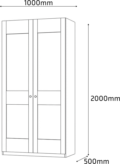 Шкаф с распашными дверцами Fabrik Home Mezzo 1000, Белый ясень, 1000x2000x500мм, Двустворчатый дизайн с филенками и круглыми ручками
