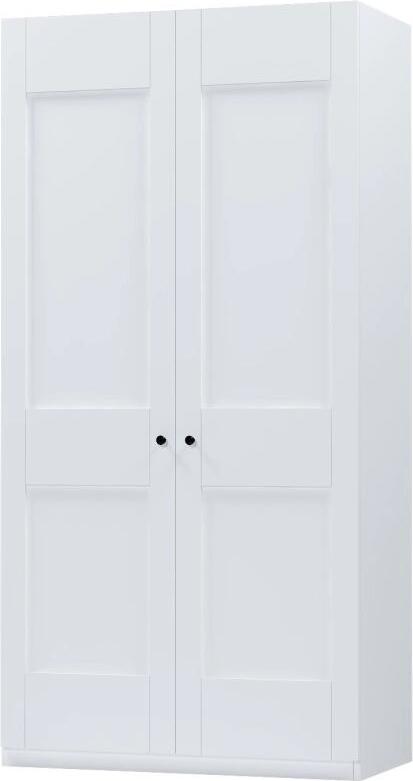 Шкаф с распашными дверцами Fabrik Home Mezzo 1000, Белый ясень, 1000x2000x500мм, Двустворчатый дизайн с филенками и круглыми ручками