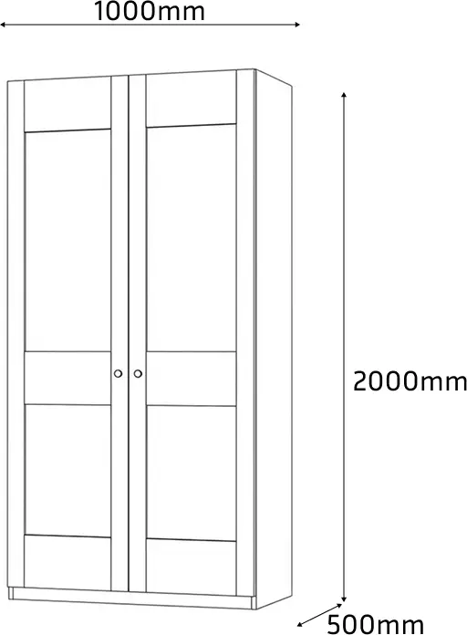 Шкаф с распашными дверцами Fabrik Home Mezzo 1000, Белый ясень, 1000x2000x500мм, Двустворчатый дизайн с филенками и круглыми ручками