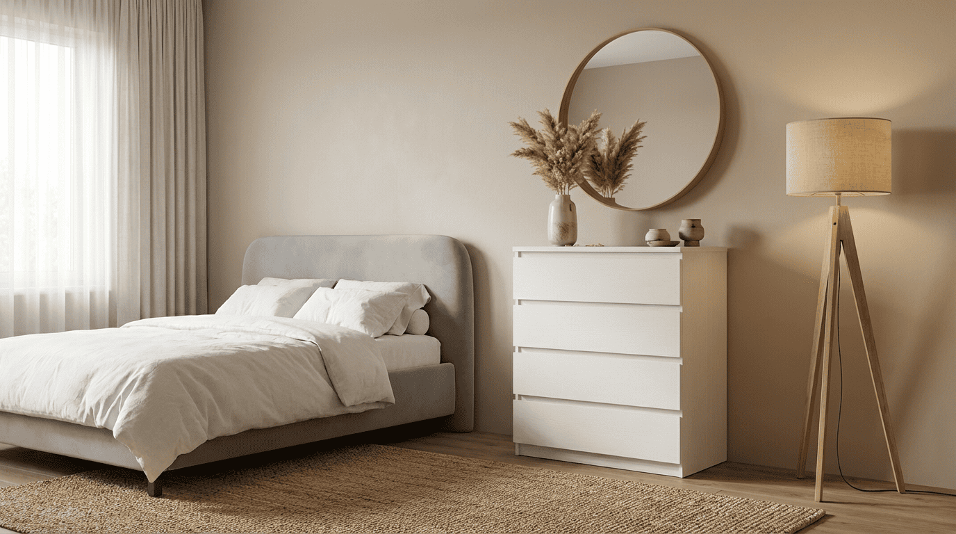 Комод Fabrik Home Havana 4, Белый ясень, 4 ящика, ламинированный ДСП, кромка ABS, 800x1025x385 мм