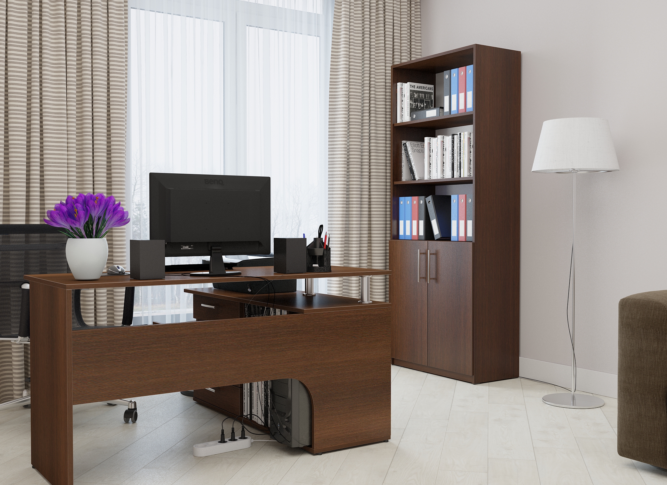 Шкаф Fabrik Home Office Line 1, Орех, ламинированный ДСП 18мм, 800x2000x400мм, 2 открытые полки и закрытое отделение с 2 дверцами, кромка ABS, сборка RASTEX