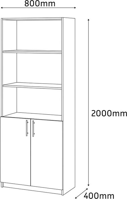 Dulap Fabrik Home Office Line 1, Stejar sonoma, PAL laminat 18mm, 800x2000x400mm, 3 rafturi deschise si 2 usi pentru compartimentul inchis, cantuire ABS, montare RASTEX