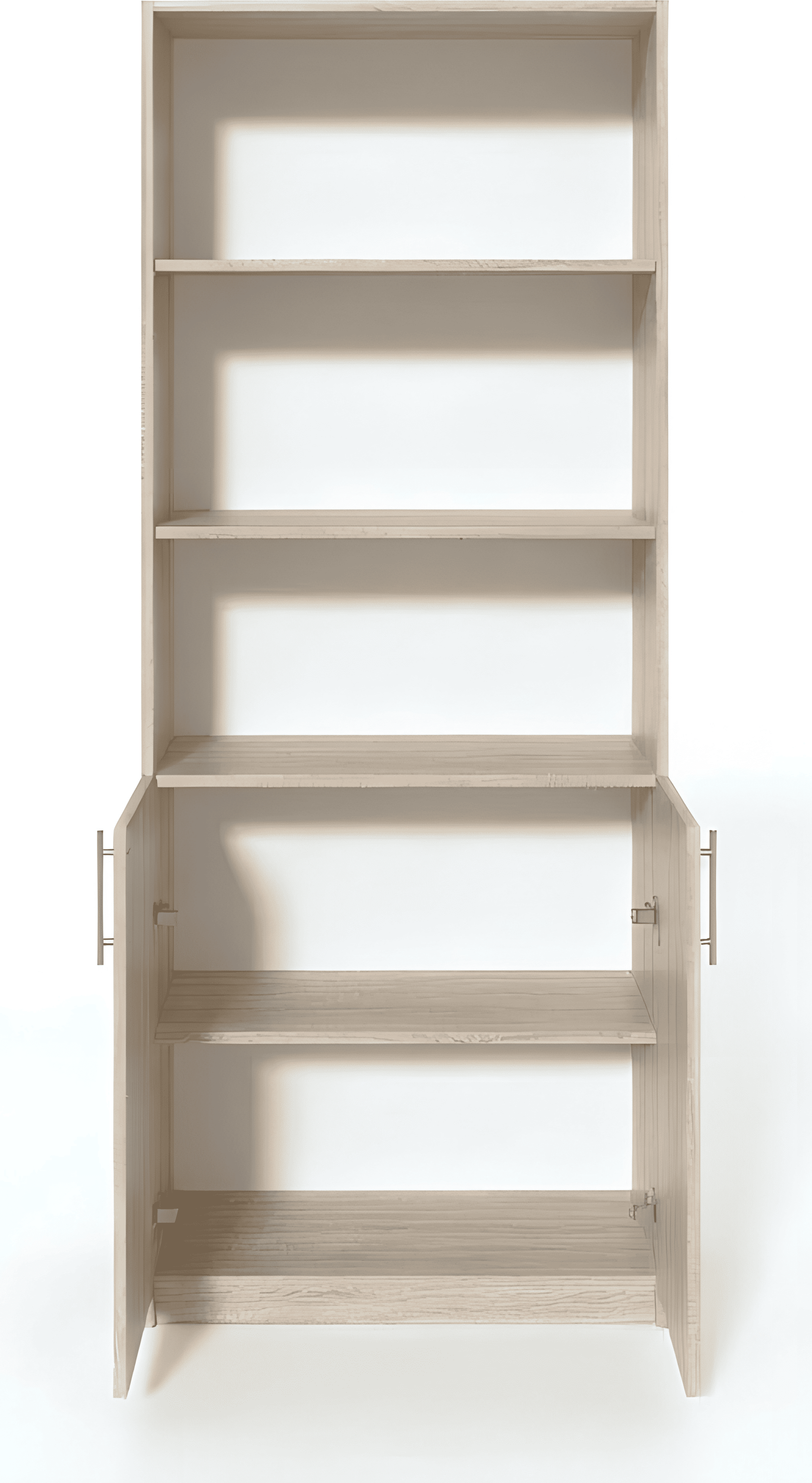Dulap Fabrik Home Office Line 1, Stejar sonoma, PAL laminat 18mm, 800x2000x400mm, 3 rafturi deschise si 2 usi pentru compartimentul inchis, cantuire ABS, montare RASTEX