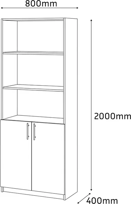 Dulap Fabrik Home Office Line 1, Stejar sonoma, PAL laminat 18mm, 800x2000x400mm, 3 rafturi deschise si 2 usi pentru compartimentul inchis, cantuire ABS, montare RASTEX