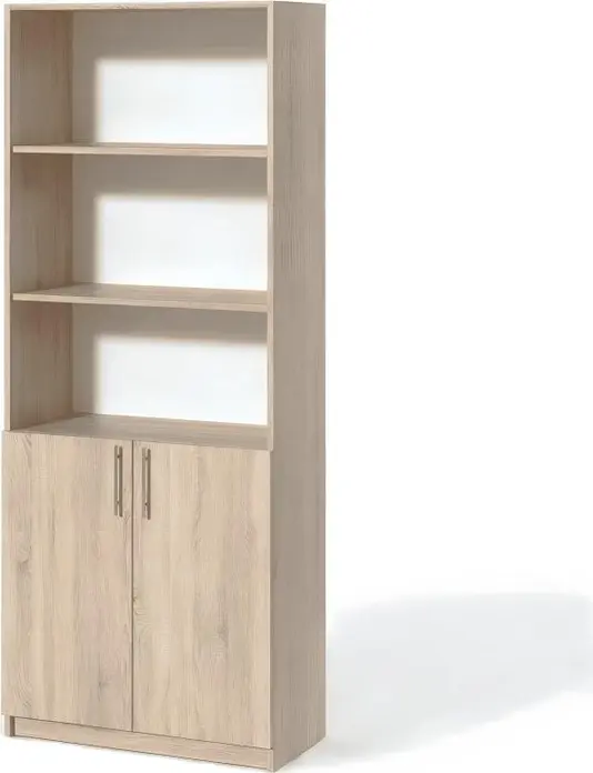 Dulap Fabrik Home Office Line 1, Stejar sonoma, PAL laminat 18mm, 800x2000x400mm, 3 rafturi deschise si 2 usi pentru compartimentul inchis, cantuire ABS, montare RASTEX