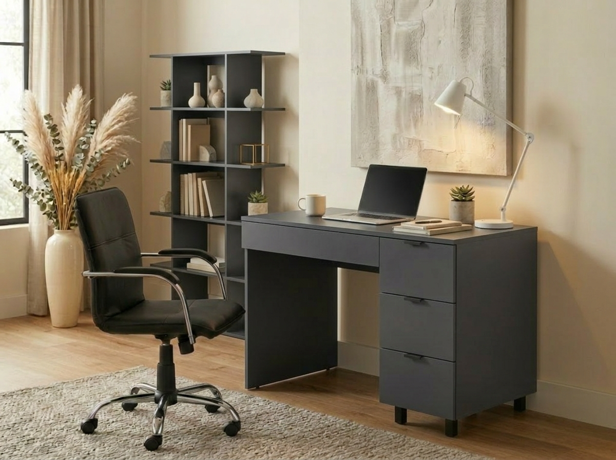 Birou Fabrik Home ARM, PAL Antracit, 1000x600x750mm, 4 Sertare cu Ghidaje cu Bilouri, Design Ergonomic si Sofisticat