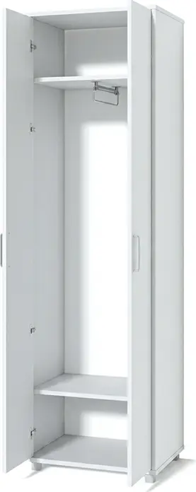 Fabrik Home Dulap Modul 2 Hallway Wardrobe, White Ash, Laminated Chipboard 18mm, 2 Doors, Clothes Rail, Hat and Shoe Shelves, 2000x600x425mm