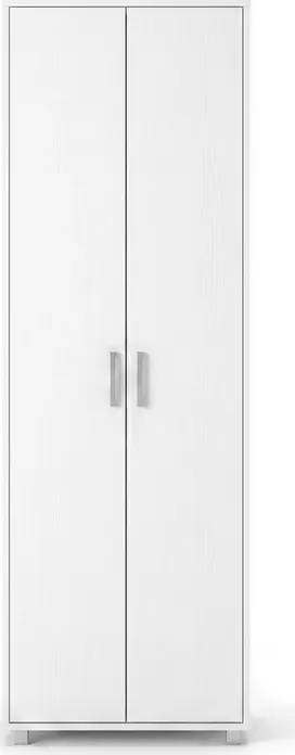 Fabrik Home Dulap Modul 2 Hallway Wardrobe, White Ash, Laminated Chipboard 18mm, 2 Doors, Clothes Rail, Hat and Shoe Shelves, 2000x600x425mm