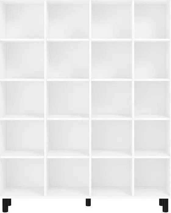 Fabrik Home Albert Shelving Unit, White Ash Particle Board, 150x180x40 cm, 20 Shelves, Room Divider with Black Cylindrical Legs