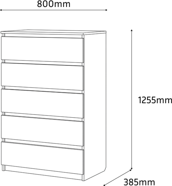 Comoda Fabrik Home Havana 5, 5 Sertare, Frasin Negru, Design Minimalist, 800x1255x385 mm, Culise Metalice