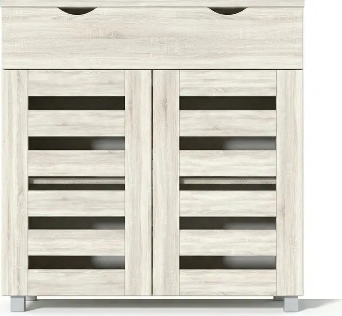 Шкаф для обуви Fabrik Home Modul 11, цвет Дуб Сонома, с 1 выдвижным ящиком, 2 дверцами с вентиляционными панелями, 2 полками и серебристыми ножками, 850x800x355мм