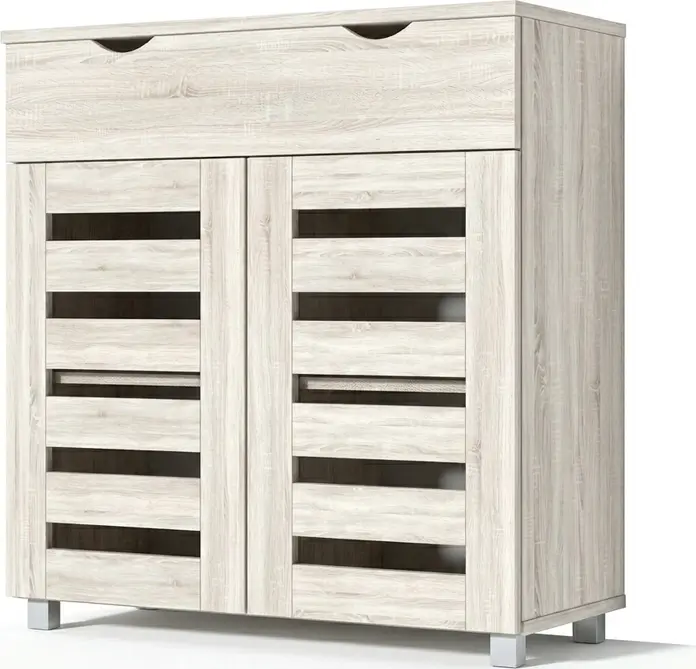 Шкаф для обуви Fabrik Home Modul 11, цвет Дуб Сонома, с 1 выдвижным ящиком, 2 дверцами с вентиляционными панелями, 2 полками и серебристыми ножками, 850x800x355мм