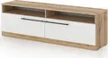 Fabrik Home Barcas TV Stand, Laminated Particle Board, Evok Oak and Glossy White, 1600x465x400 mm, Low-profile with Sliding Doors and Open Shelving