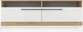 Fabrik Home Barcas TV Stand, Laminated Particle Board, Evok Oak and Glossy White, 1600x465x400 mm, Low-profile with Sliding Doors and Open Shelving