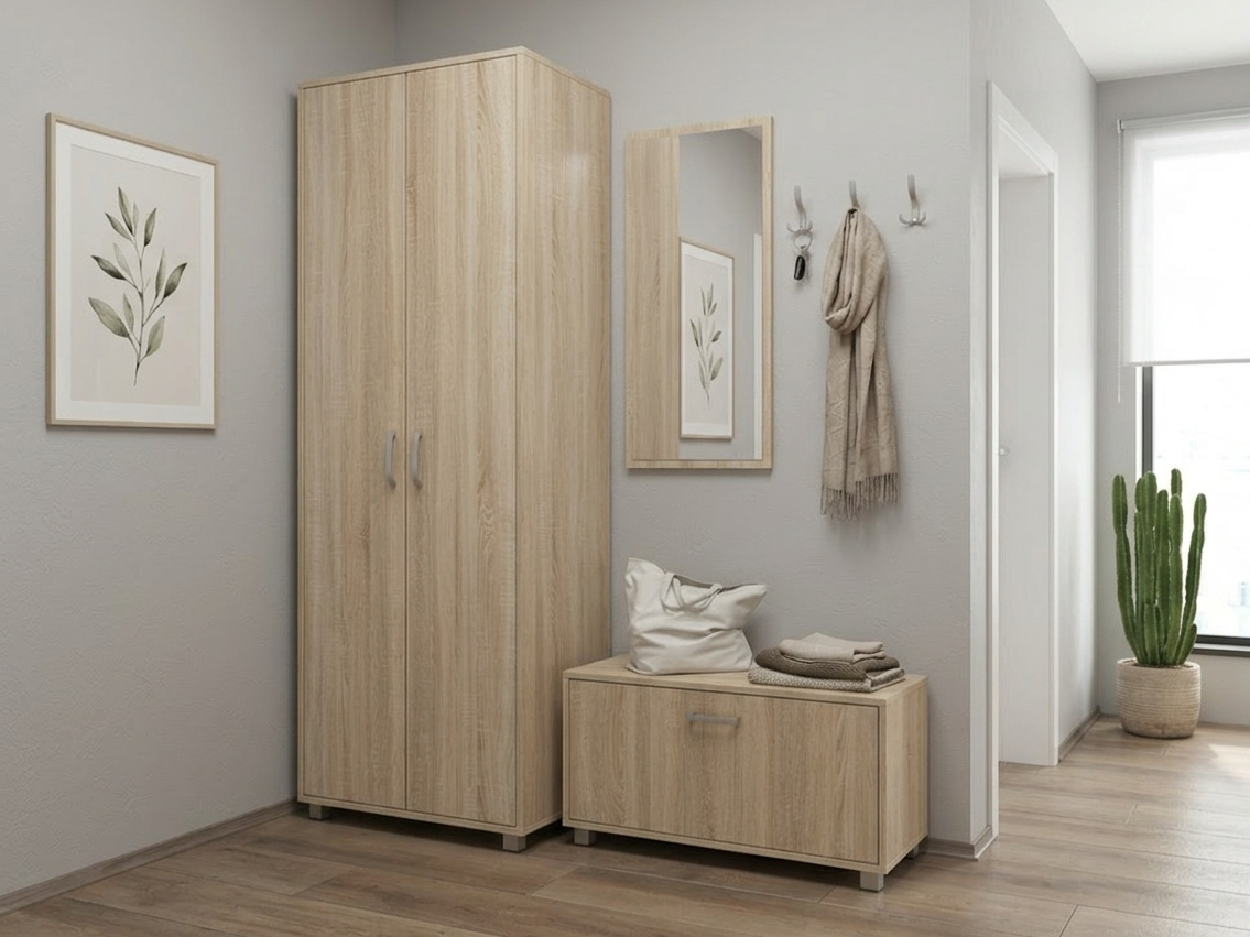 Fabrik Home Wardrobe Module No. 3, Double Hinged Door, Sonoma Oak, 600x2000x425 mm, with Extraction Bar and Top and Bottom Shelves