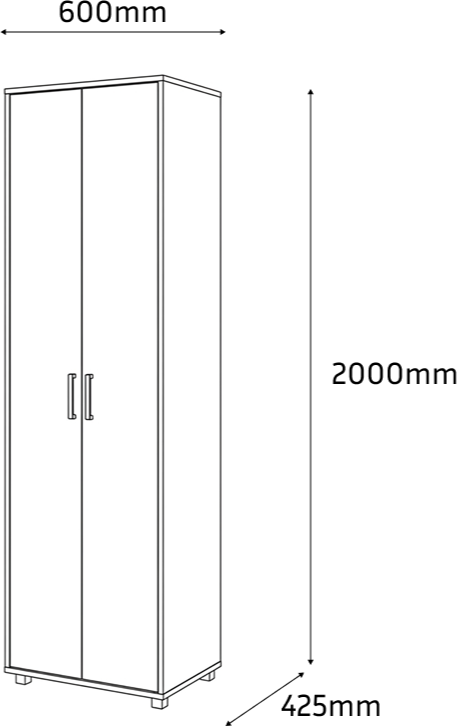 Fabrik Home Wardrobe Module No. 3, Double Hinged Door, Sonoma Oak, 600x2000x425 mm, with Extraction Bar and Top and Bottom Shelves