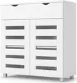 Fabrik Home Modul 11 Shoe Cabinet, White Ash, with 1 Drawer, 2 Slatted Ventilation Doors, 2 Interior Shelves, Silver Legs, 850x800x355mm
