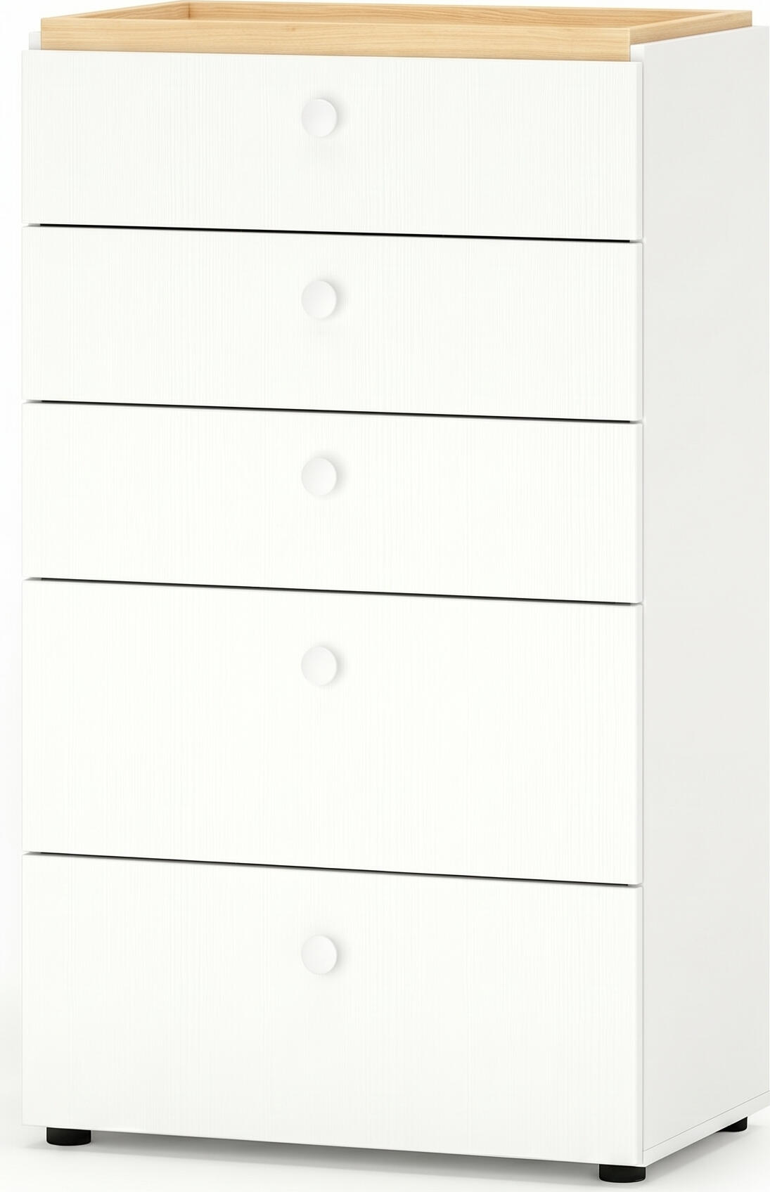 Comoda Fabrik Home Linia, 5 Sertare cu Ghidaje cu Bile cu Extensie Completa, Blat Artar, Corp Alb, 700x1200x420 mm