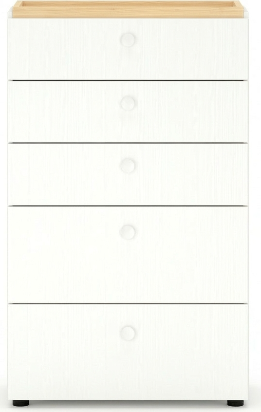 Comoda Fabrik Home Linia, 5 Sertare cu Ghidaje cu Bile cu Extensie Completa, Blat Artar, Corp Alb, 700x1200x420 mm