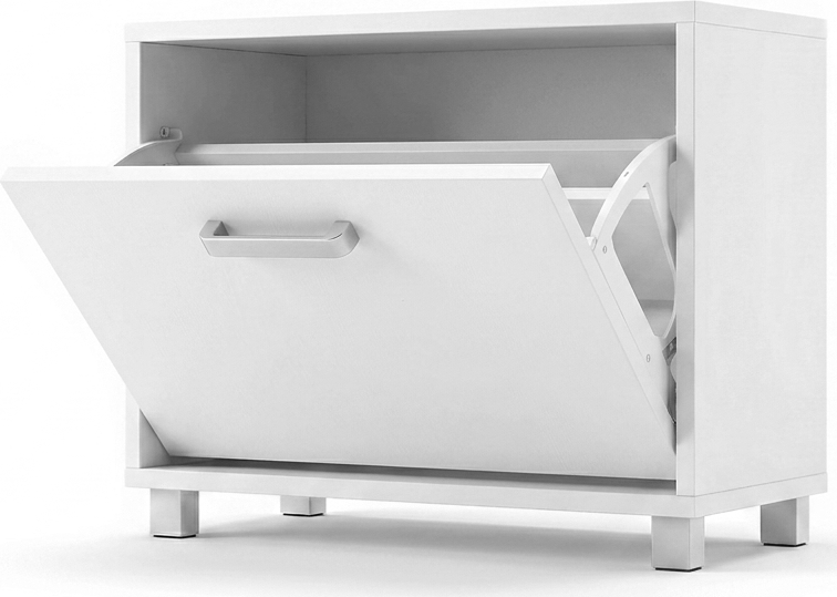 Fabrik Home Shoe Cabinet Modul No.7, White Ash, Laminated Particle Board, 600x497x285 mm, Modular Hallway Unit with Front Flap and Handle