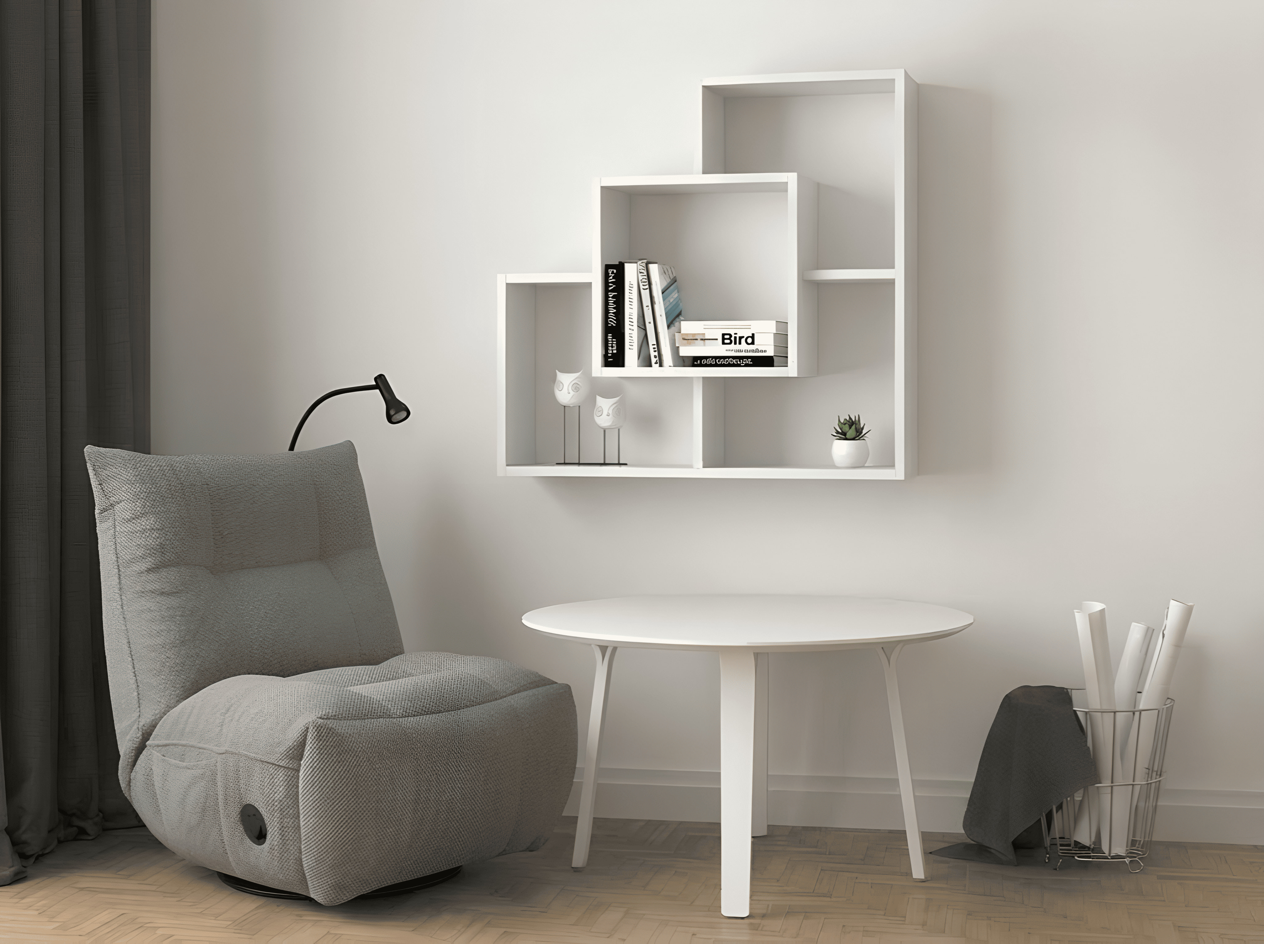 Raft de perete decorativ Fabrik Home Tetris Nr. 10 Frasin Alb 800x800x220mm