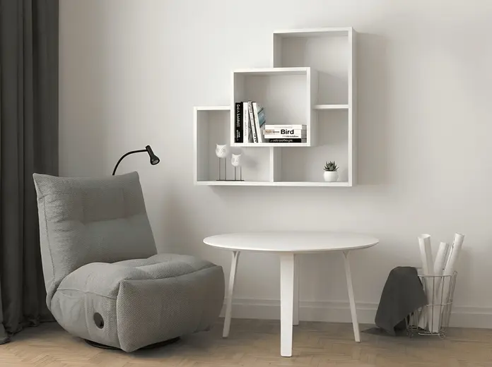 Raft de perete decorativ Fabrik Home Tetris Nr. 10 Frasin Alb 800x800x220mm