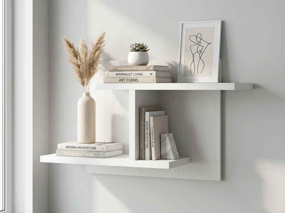 Raft Perete Decorativ Fabrik Home Raft Tetris No. 8, Frasin Alb, PAL Laminat 18mm, Cant ABS, 600x250x200mm