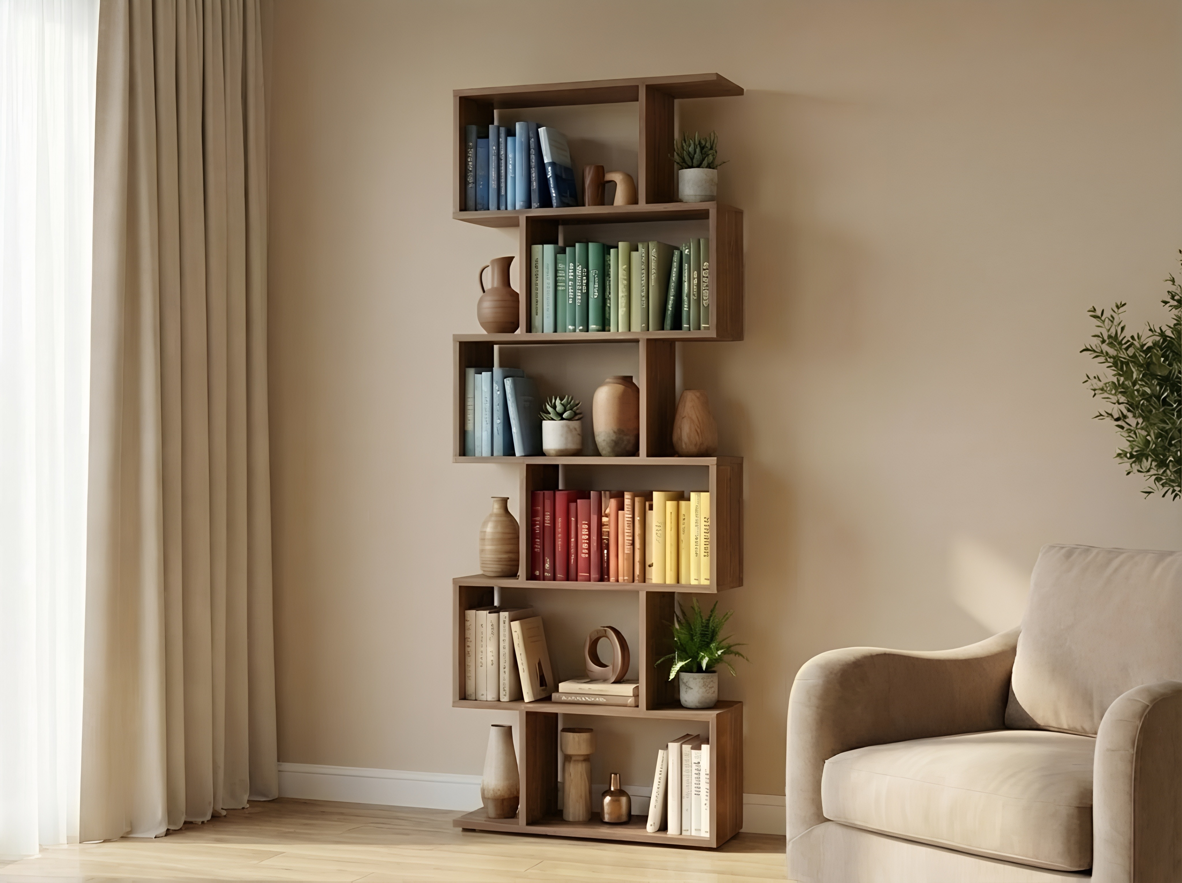 Etajera Fabrik Home Wally, 6 rafturi, Nuc pietros, PAL laminat, 80x180x25 cm, Sistem de conectare RASTEX, Cantuire ABS