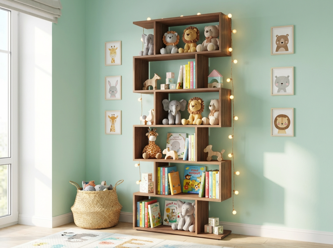 Etajera Fabrik Home Wally, 6 rafturi, Nuc pietros, PAL laminat, 80x180x25 cm, Sistem de conectare RASTEX, Cantuire ABS