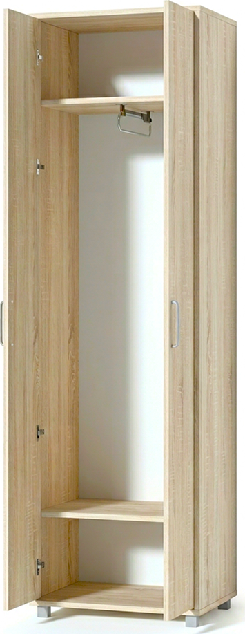 Fabrik Home Dulap Modul 2 Wardrobe, Sonoma Oak, Laminated Chipboard, 2000x600x420 mm, 2 Hinged Doors, Clothes Rail, Shelves, Silver Handles and Legs