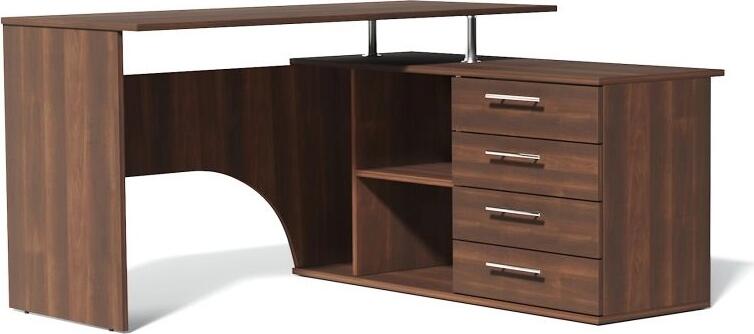 Fabrik Home Nr.1 L-Shaped Corner Computer Desk, Dark Walnut, Laminated PAL 18mm, 1400x1200mm, 4 Drawers, Open Shelving, RASTEX System
