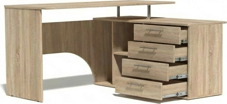Fabrik Home Nr.1 L-Shaped Corner Computer Desk, Sonoma Oak, 1400x1200mm, Laminated PAL 18mm, 4 Drawers and Open Shelves, RASTEX Connection System